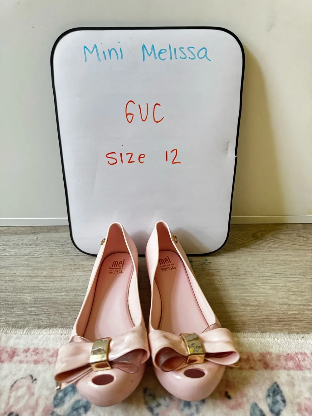 Mini Melissa Blush Pink Jelly Flats with Gold Bow